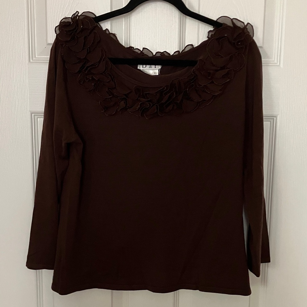 D&Y Silk Lightweight Sweater, Chocolate Brown Top